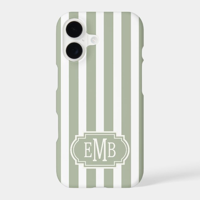 Sage Green and White Monogrammed Stripes (Back)