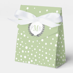 Sage green and white polka dot pattern wedding fav favour box