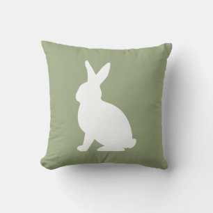 Sage Green And White Sitting Bunny Cute Easter Cushion