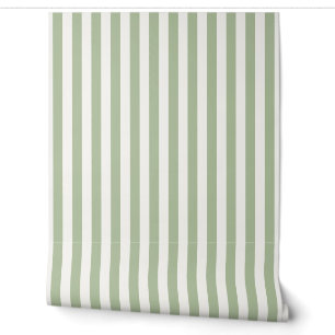 Sage Green and White Soft Stripe Wallpaper