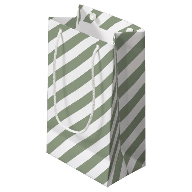 Sage Green and White Stripe  Small Gift Bag (Front Angled)
