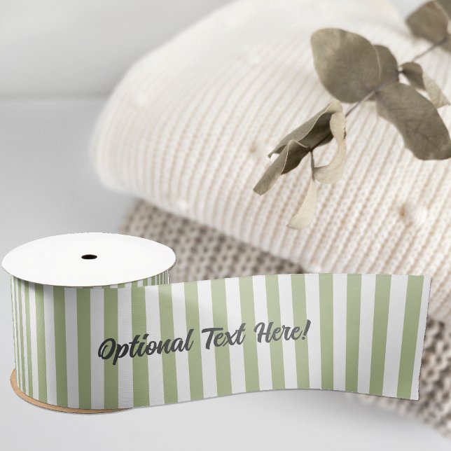 Sage Green and White Striped - Add Own Text to Satin Ribbon (Creator Uploaded)