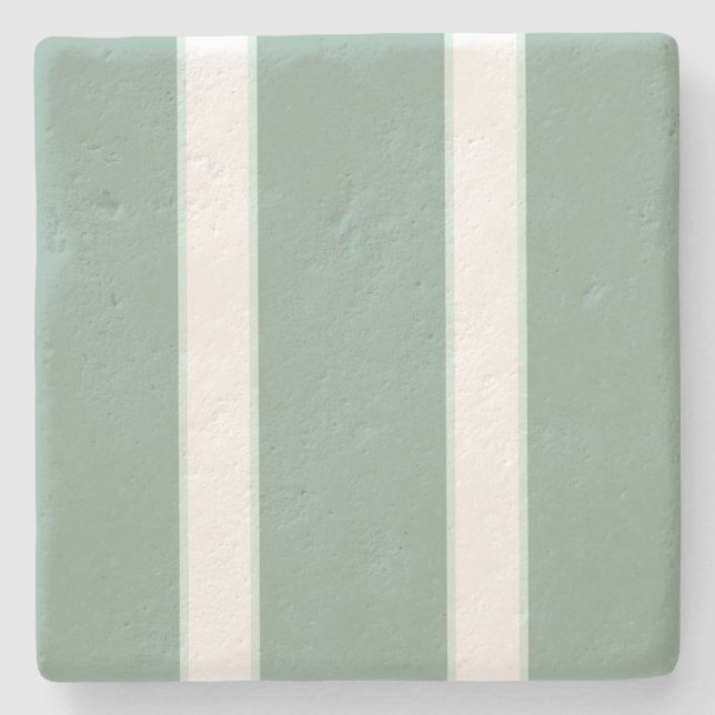 Sage Green and White Striped Stone Coaster (Front)