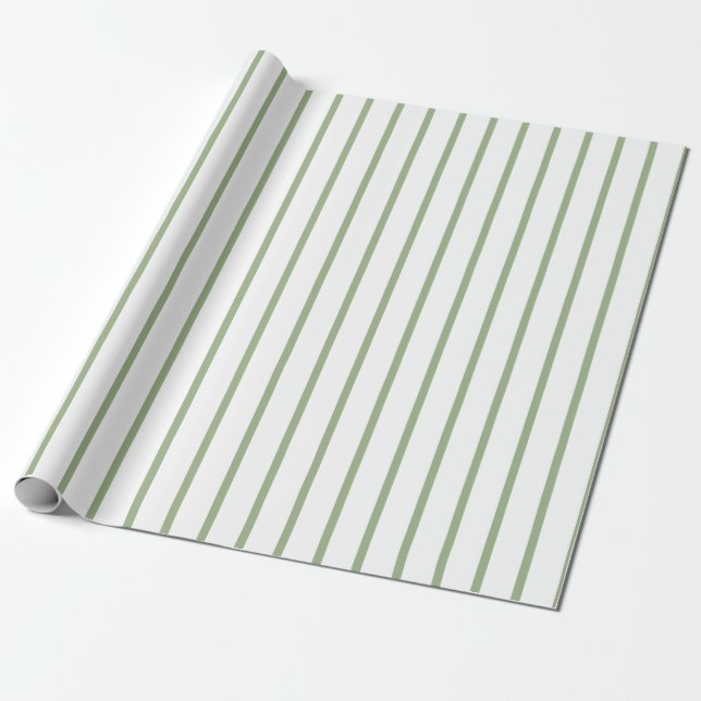 Sage Green and White Striped Wrapping Paper (Unrolled)