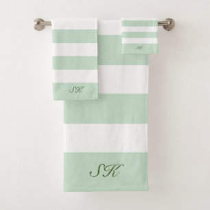 Sage-green and white stripes pattern bath towel set