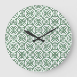 Sage Green and White Stylish Circles Pattern Large Clock