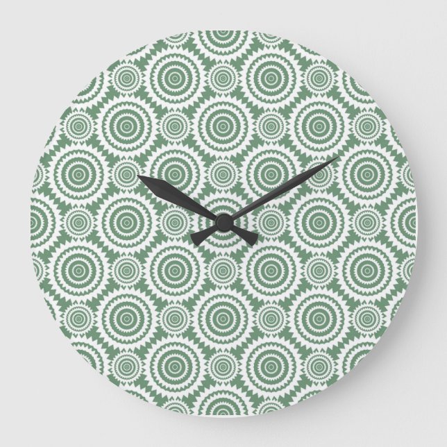 Sage Green and White Stylish Circles Pattern Large Clock (Front)