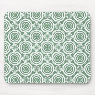 Sage Green and White Stylish Circles Pattern Mouse Mat
