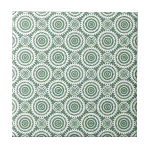 Sage Green and White Stylish Circles Pattern Tile