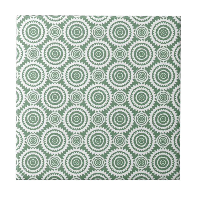 Sage Green and White Stylish Circles Pattern Tile (Front)