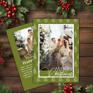 Sage Green And White Tree Pattern Photo Christmas Holiday Card
