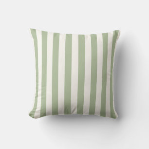Sage Green and White Vertical Stripe Cushion