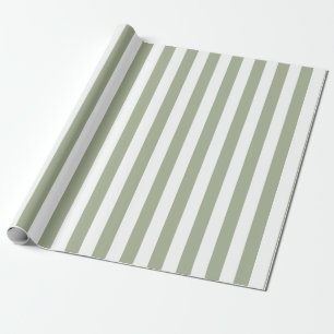 Sage Green and White Vertical Stripes Wrapping Paper
