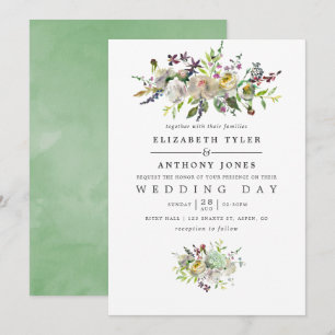 Sage Green and White Watercolor Floral Wedding Invitation