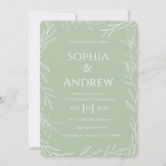Sage Green and White Wedding Invitation 