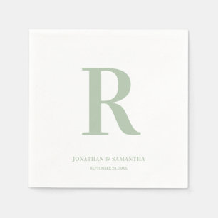 Sage Green and White Wedding Monogram Modern Napkin