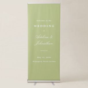 Sage Green and White Wedding Welcome Retractable Banner