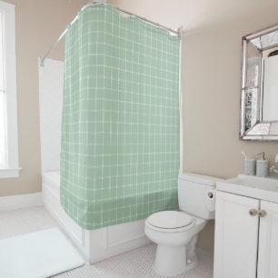 Sage Green and White Windowpane Check Shower Curtain