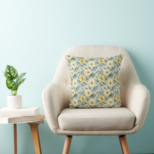 Sage Green and Yellow Floral Flowers Greenery Cushion