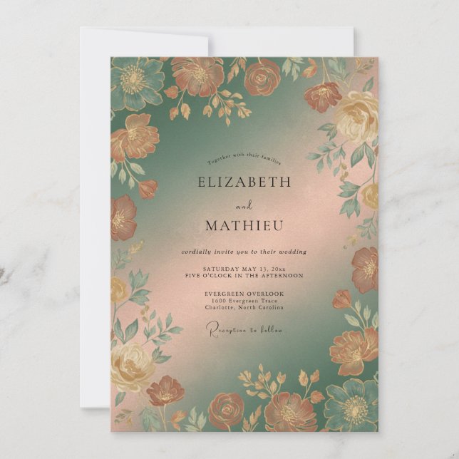 Sage Green Antique Botanical Wedding Invitation (Front)