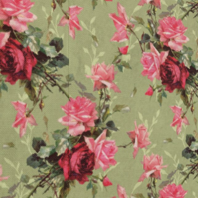 Sage Green Antique Vintage Roses & Florals Wallpaper (Seam)