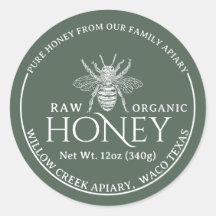 Sage Green Apiary Bee Raw Organic Honey Jar Label