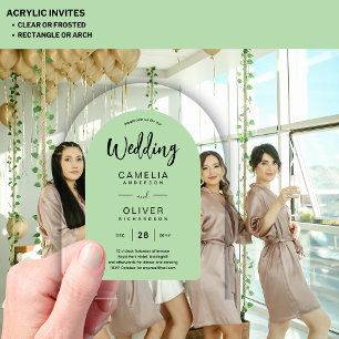 Sage Green Arch Acrylic Wedding Invites Modern Invitations