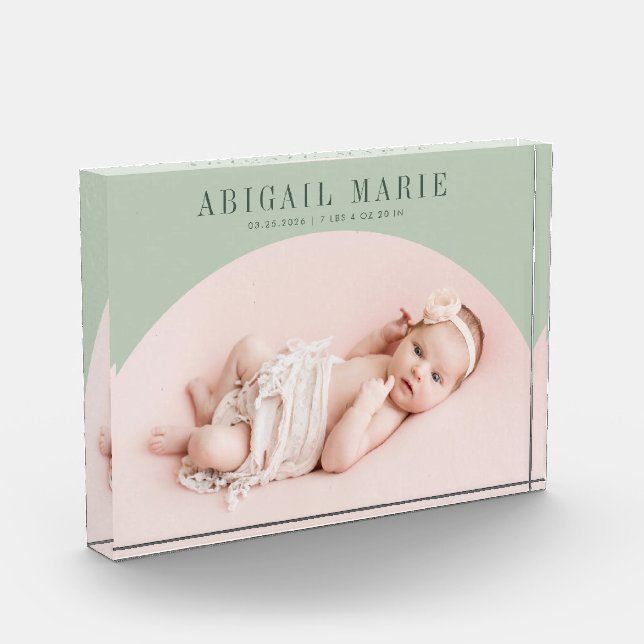 Sage Green Arch Baby Photo Keepsake  (Left)
