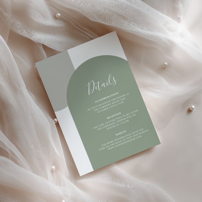 Sage Green Arch Boho Wedding Details QR Code Enclosure Card (Creator Uploaded)