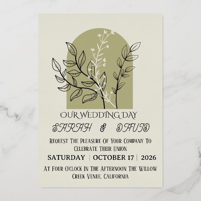 Sage Green Arch Botanical Wedding Invitation   (Front)