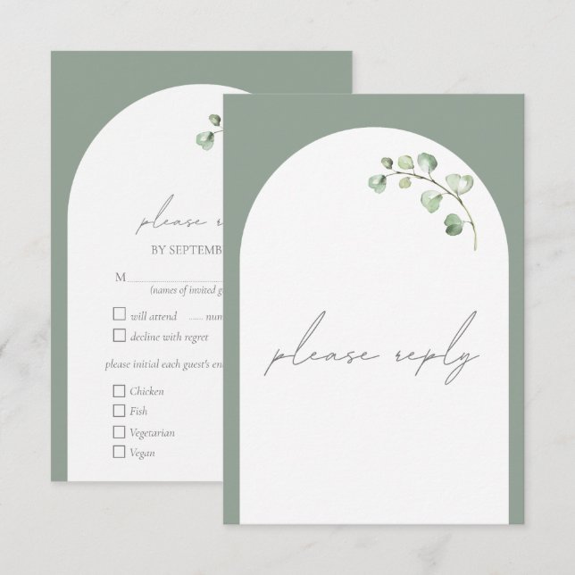 Sage Green Arch Botanical Wedding Meal Choices RSVP Card (Front/Back)