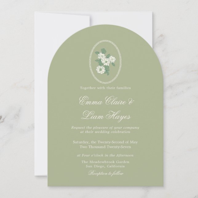 Sage Green Arch Chinoiserie Wedding Invitation (Front)