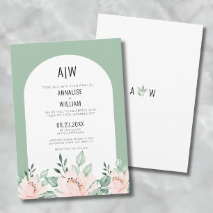 Sage Green Arch Floral Wedding Invitation