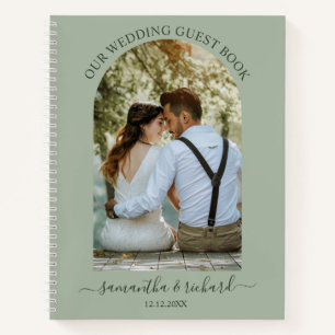 Sage Green Arch Personalised Photo Wedding Guest Notebook