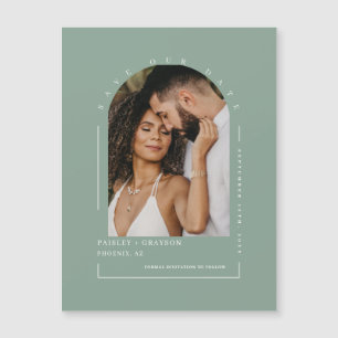 Sage Green Arch Photo Save Our Date Magnetic Card