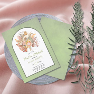 Sage green arch wedding bridal shower invitation