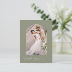 Sage Green Arch Wedding Photo Thank You Postcard