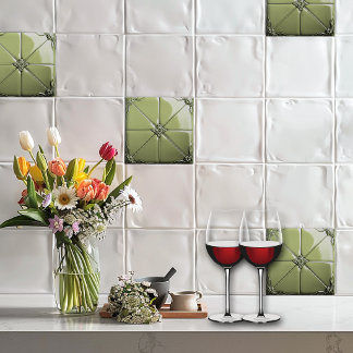 Sage Green Art Deco  Ceramic Tile