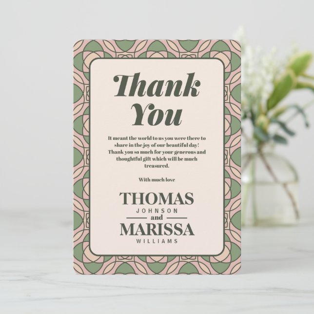 Sage Green Art Deco Wedding Thank You Card (Standing Front)