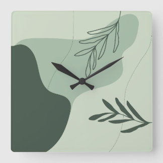 Sage Green Art Line Square Wall Clock