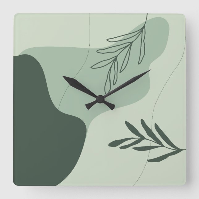 Sage Green Art Line Square Wall Clock (Front)