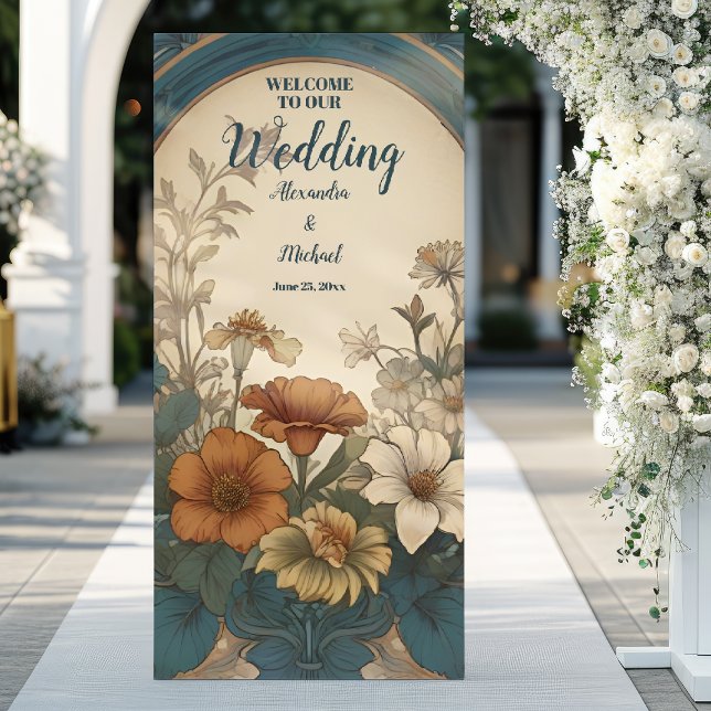 Sage Green Art Nouveau Alphonse Mucha Wedding Retractable Banner (Creator Uploaded)