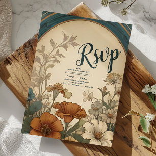 Sage Green Art Nouveau Alphonse Mucha Wedding RSVP Card