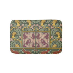 Sage Green Art Nouveau Hoopoe Butterfly Art Bath Mat