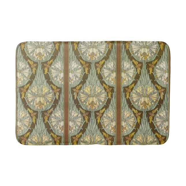 Sage Green Art Nouveau Lily Insect Pattern Bath Mat (Front)