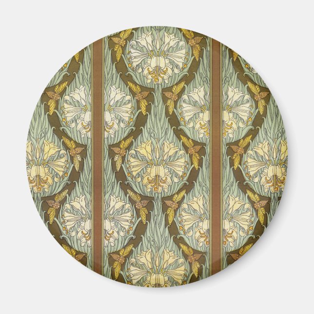 Sage Green Art Nouveau Lily Insect Pattern Magnet (Front)