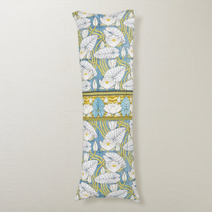 Sage Green Art Nouveau Water Lily Pattern Body Cushion