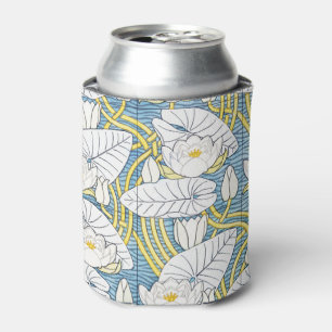 Sage Green Art Nouveau Water Lily Pattern Can Cooler