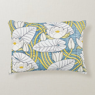 Sage Green Art Nouveau Water Lily Pattern Decorative Cushion