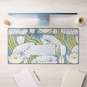 Sage Green Art Nouveau Water Lily Pattern Desk Mat